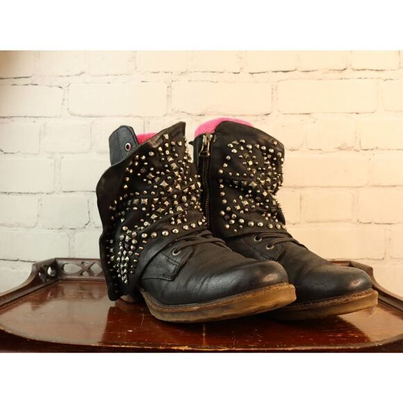 A.S.98 Black Silver Studded Boots EU Sz 39 US Sz 8/9 - Picture 9 of 11